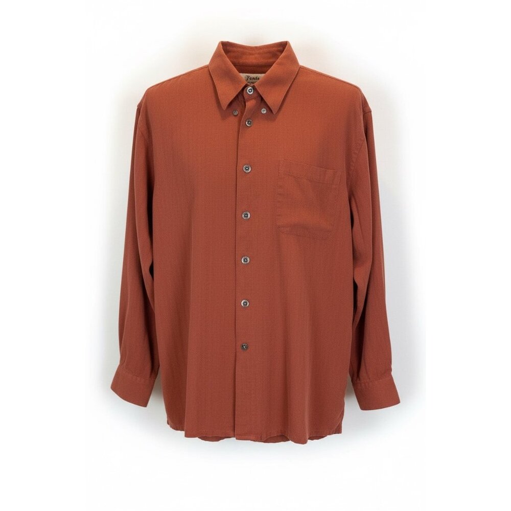 Forte Large Mens Sx L 100% Washed Silk Button Down Shirt Rust Orange Large